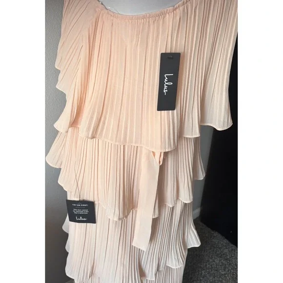 Lulus Blush Pink One Shoulder Midi Tiered Dress Summer Wedding Vacation Medium - Picture 8 of 11